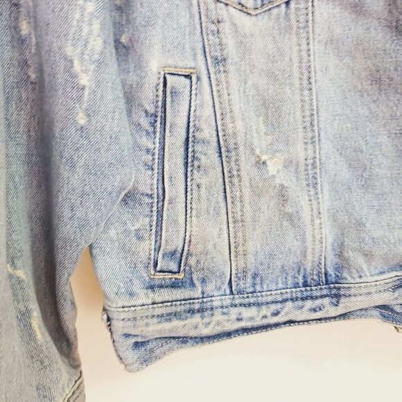 TRUE RELIGION Jeans Denim Jacket Womens Medium Distressed Grunge Boxy oversized - Picture 2 of 13